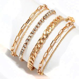 Four gold strands Ankle bracelets.
